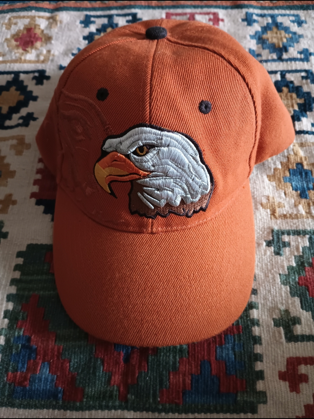Orange  Cap with Embroidered Bald Eagle